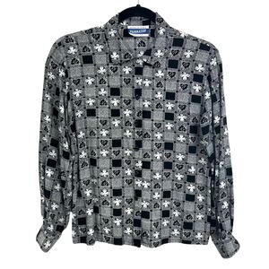 Pendleton Vintage Black White Hearts & Spades Print Button Up Shirt Petite 8